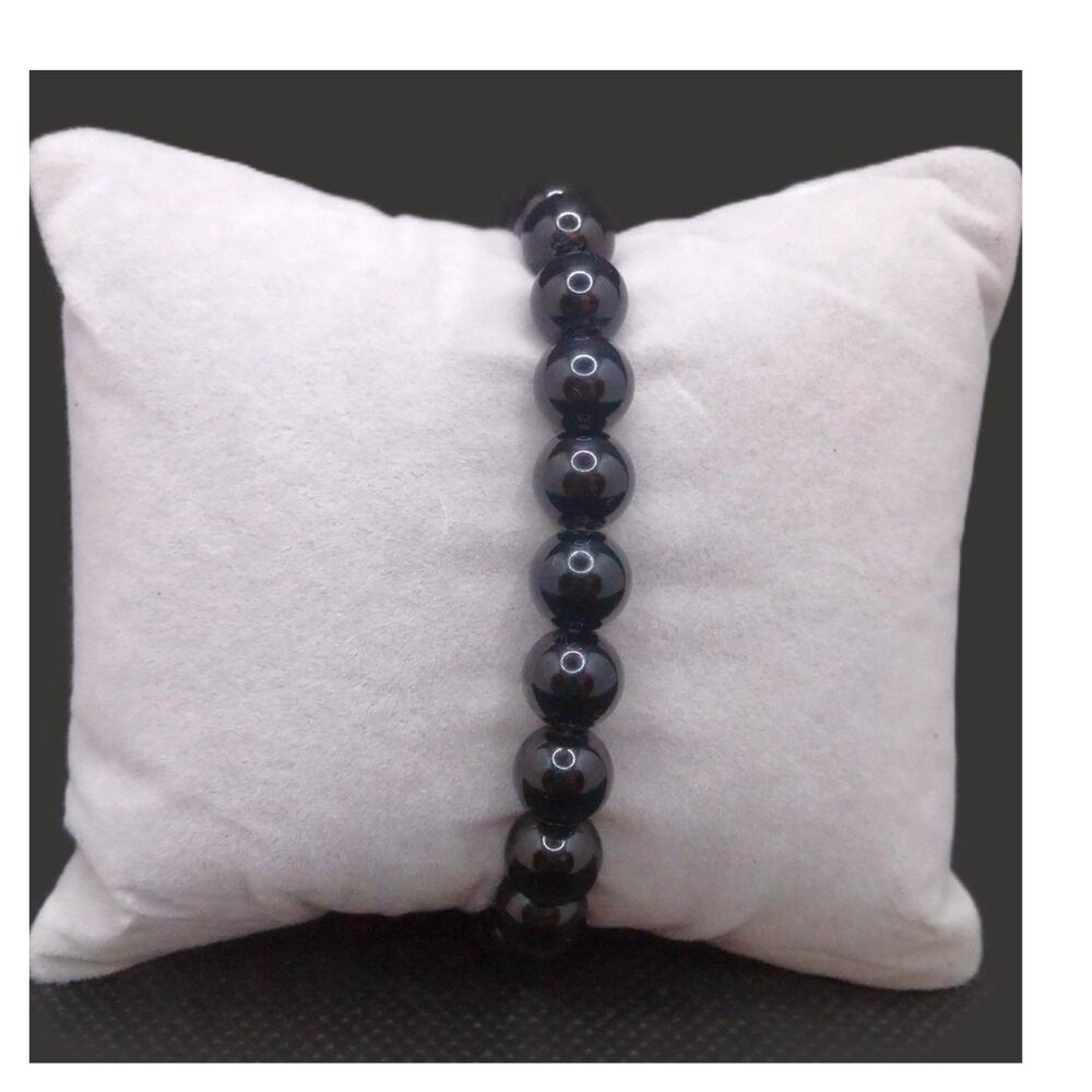 Black Obsidian Beaded Bracelet 8mm Gemstones Unisex Boho Casual Stretchy NEW